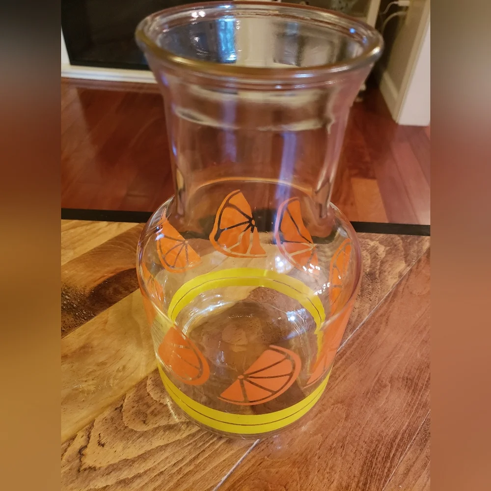 Vintage Libbey of Canada Juice Carafe Pitcher Glass Orange Slices No Lid
